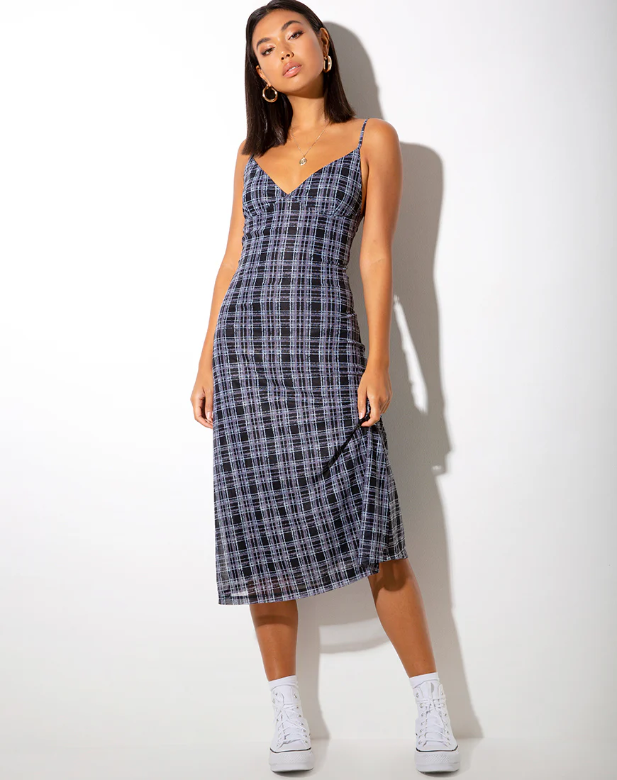 Cotina Midi Dress in Inkblot Check Black and White - Image 4