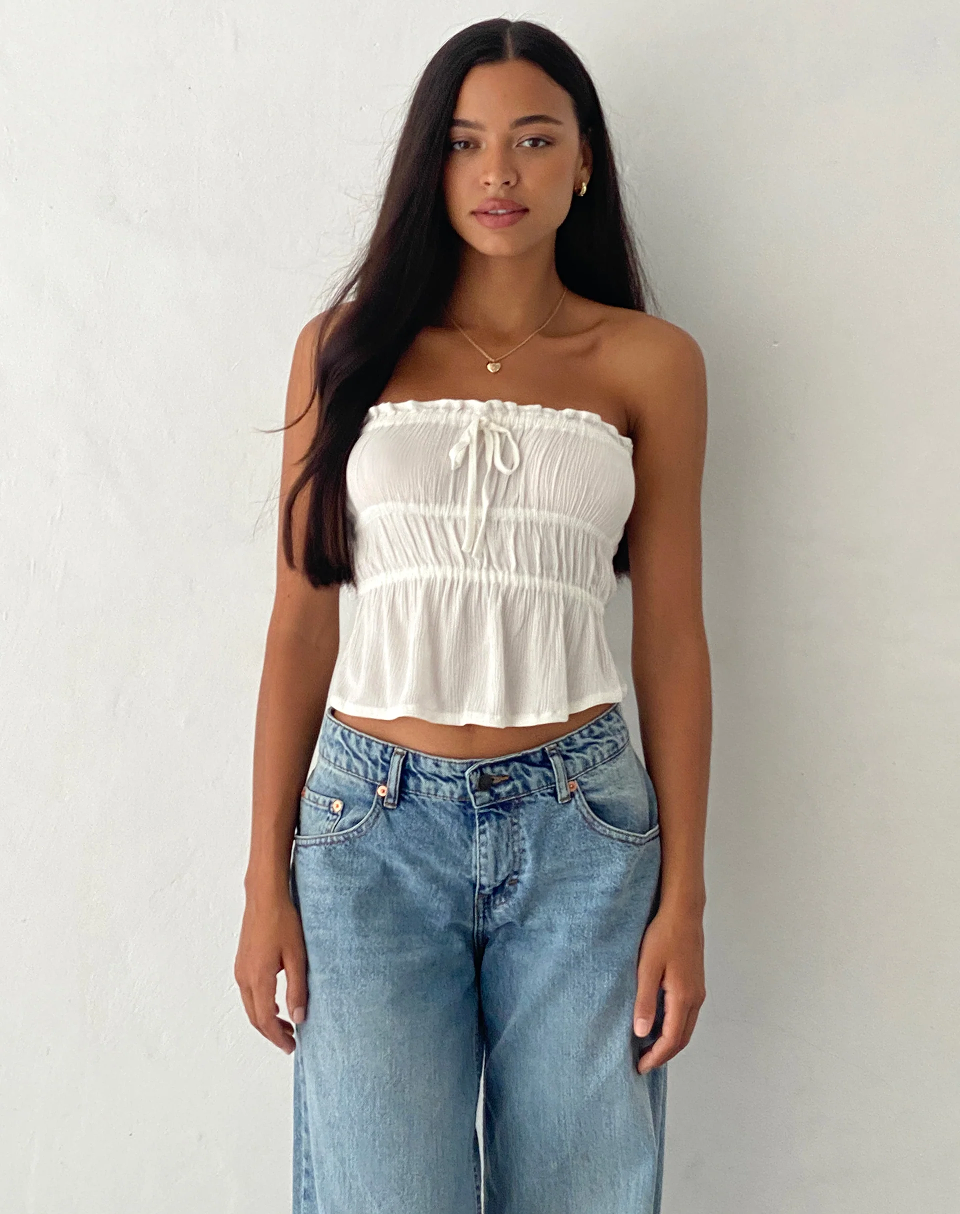 Cove Bandeau Top in Crinkle Off White - Image 2