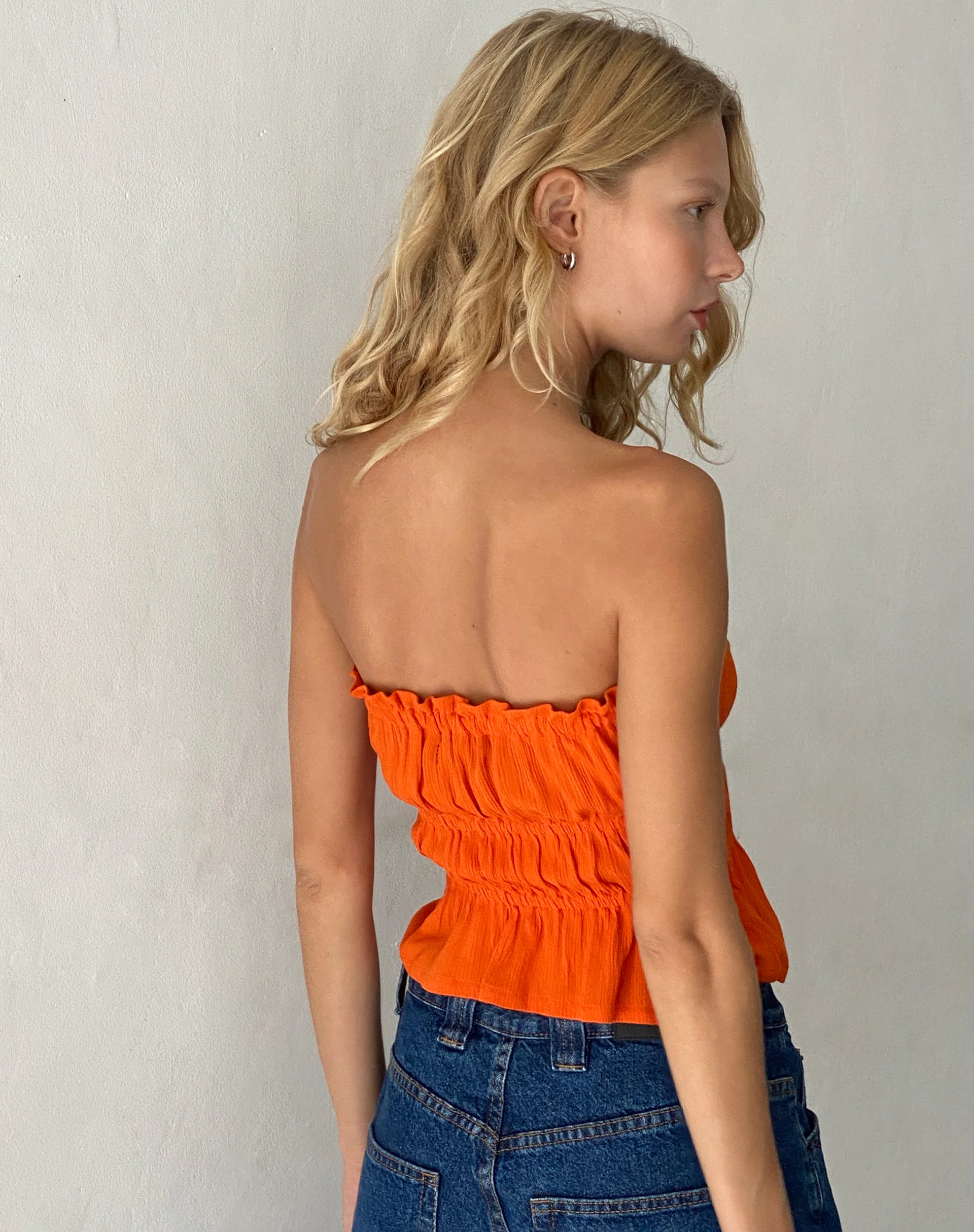 Cove Bandeau Top in Crinkle Orange - Image 3