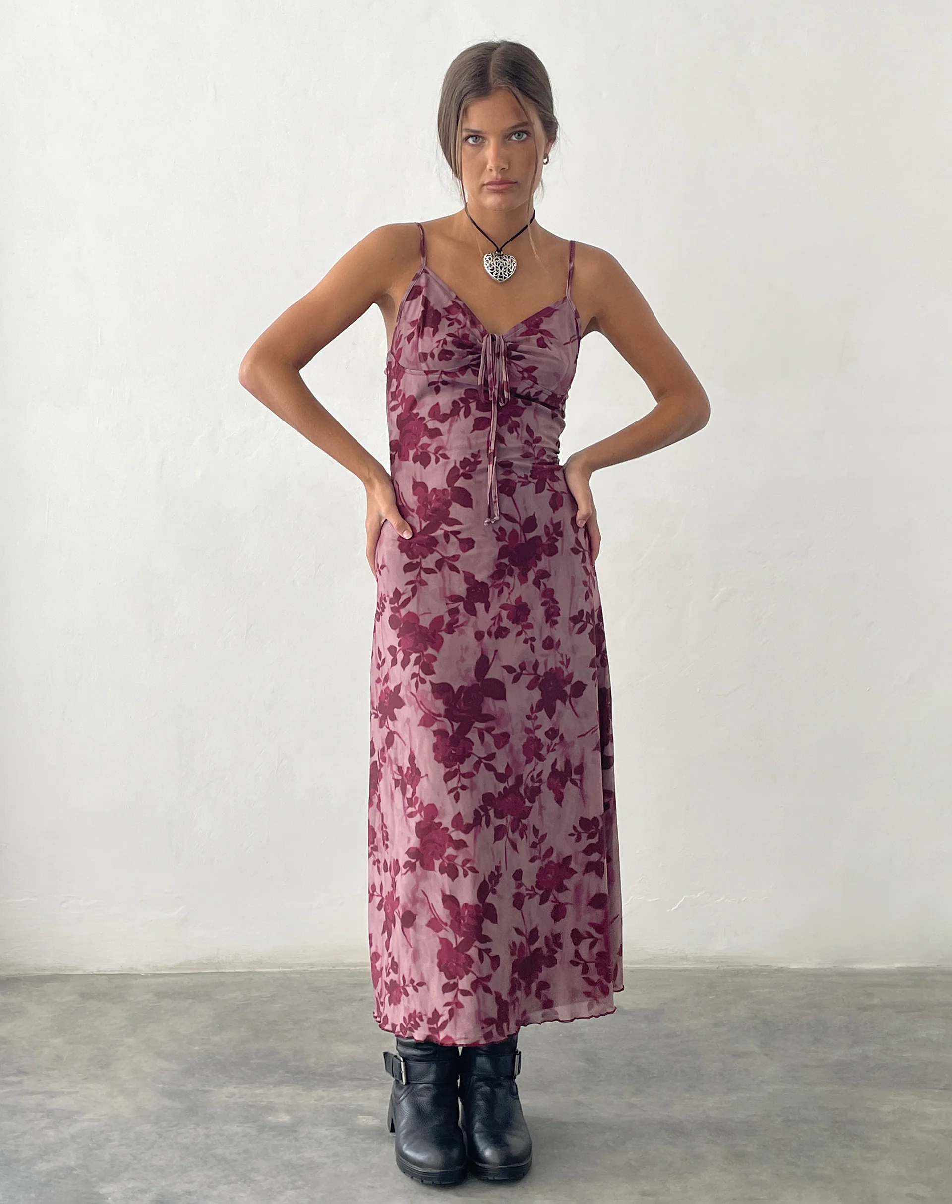 Coya Maxi Dress in Mesh Maroon Blurred Flower - Image 3