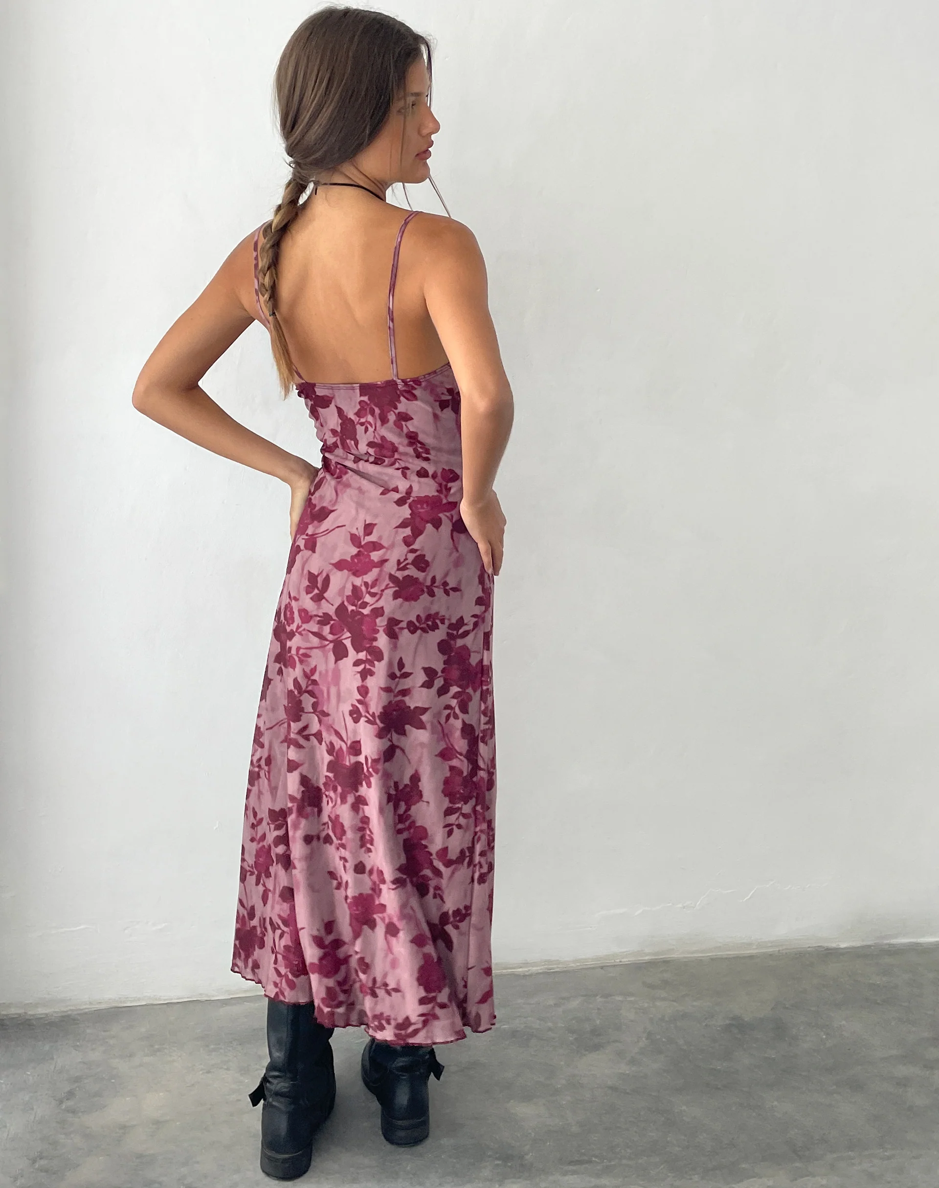 Coya Maxi Dress in Mesh Maroon Blurred Flower - Image 4