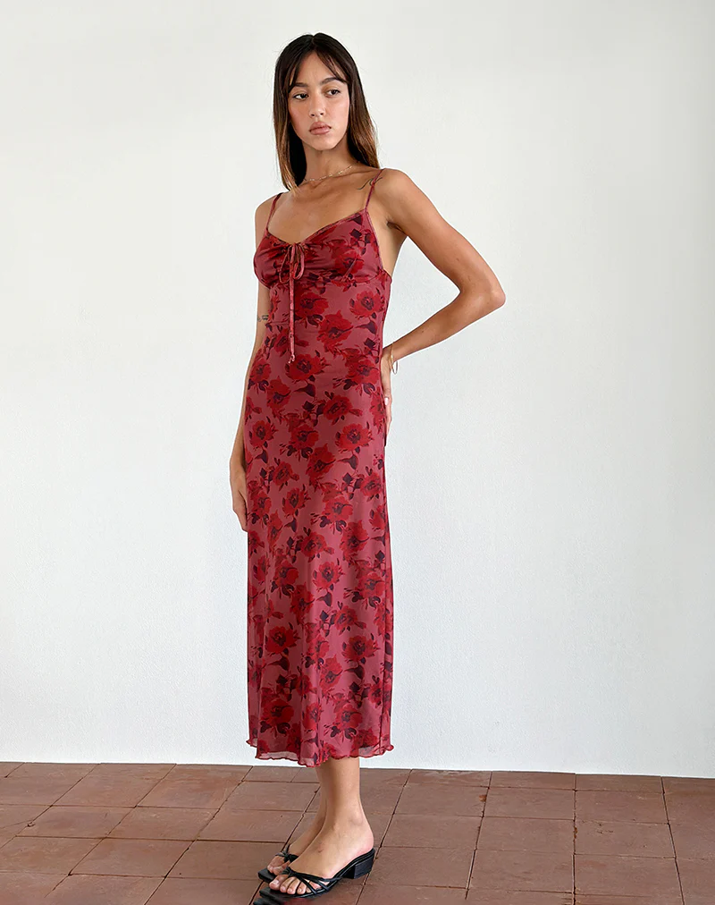 Coya Midi Dress in Fairy Floral Burgundy Flock - Image 4