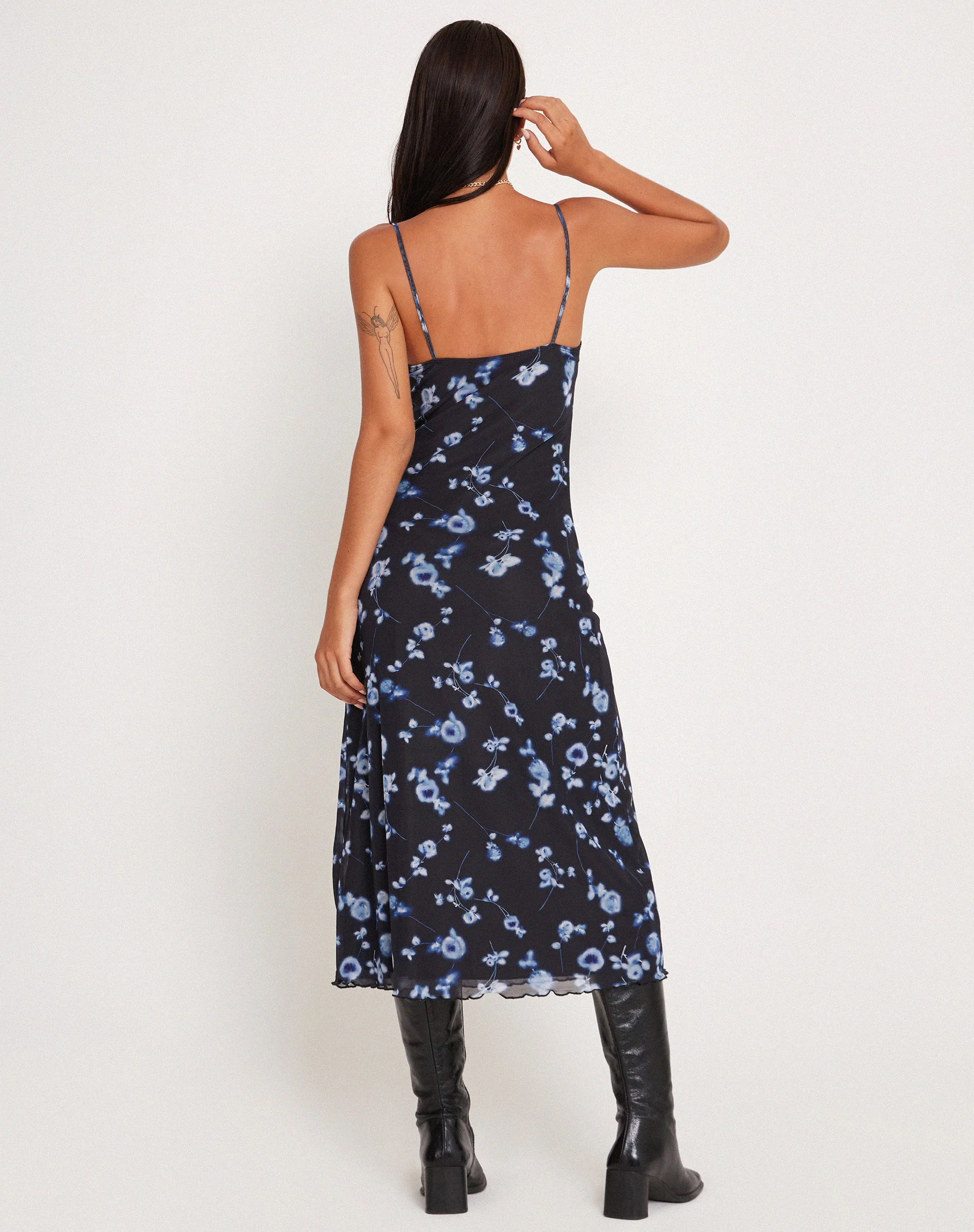 Coya Maxi Dress in Mesh Navy Diffused Floral - Image 3