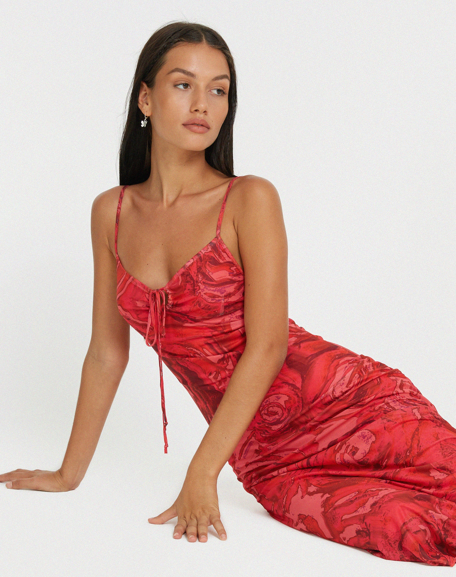 Coya Midi Dress in Rose Petal Red - Image 3