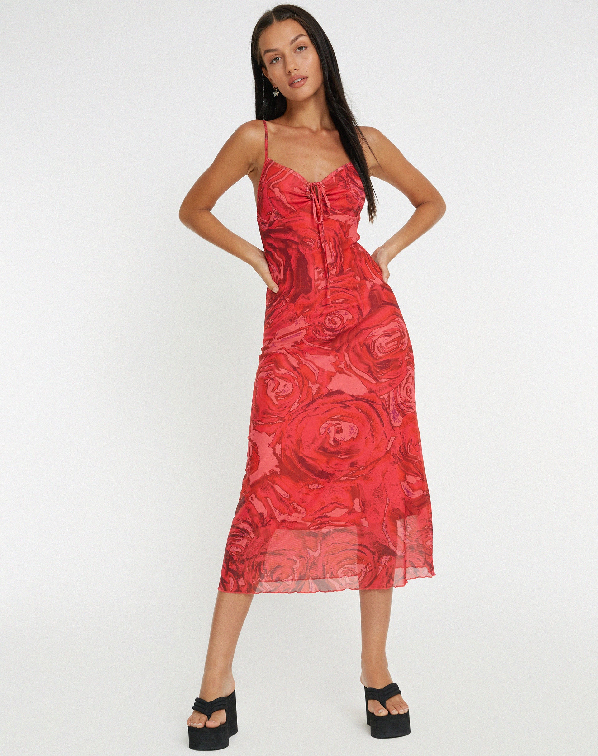 Coya Midi Dress in Rose Petal Red - Image 4