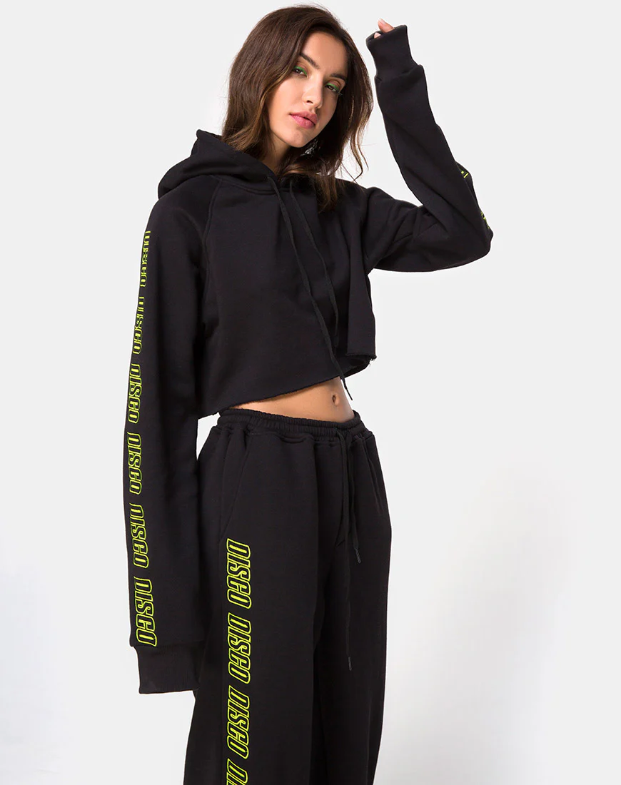 Cropped Black Hoodie in Disco Embro - Image 2
