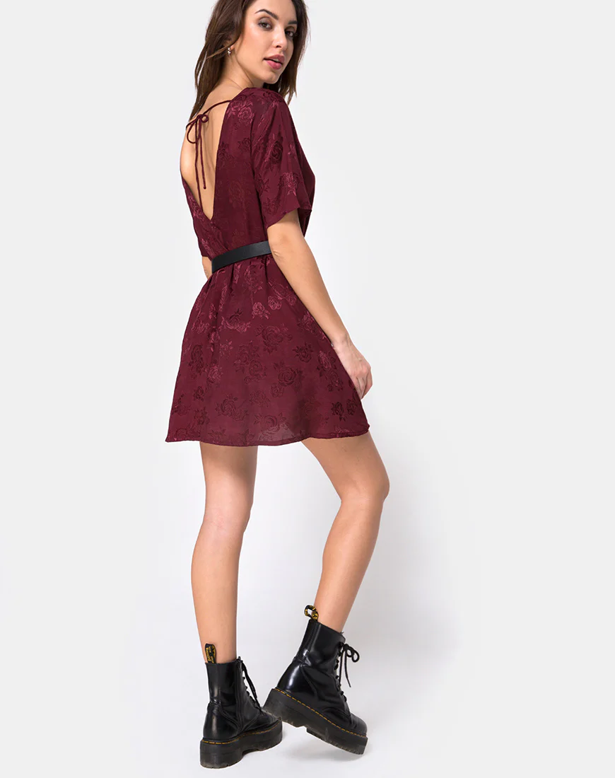 Crosena Swing Dress in Satin Burgundy Rose - Image 4