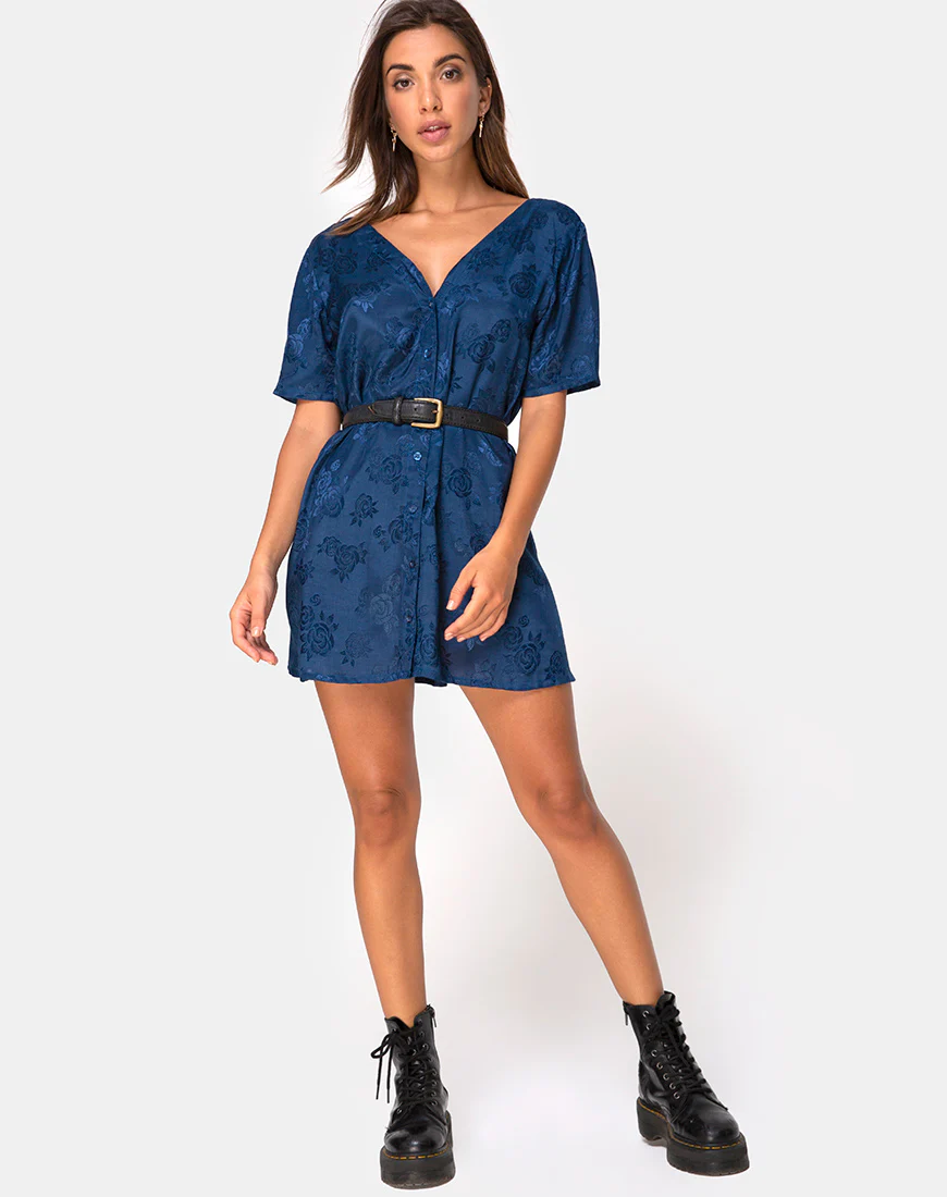 Crosena Dress in Satin Rose Navy - Image 3