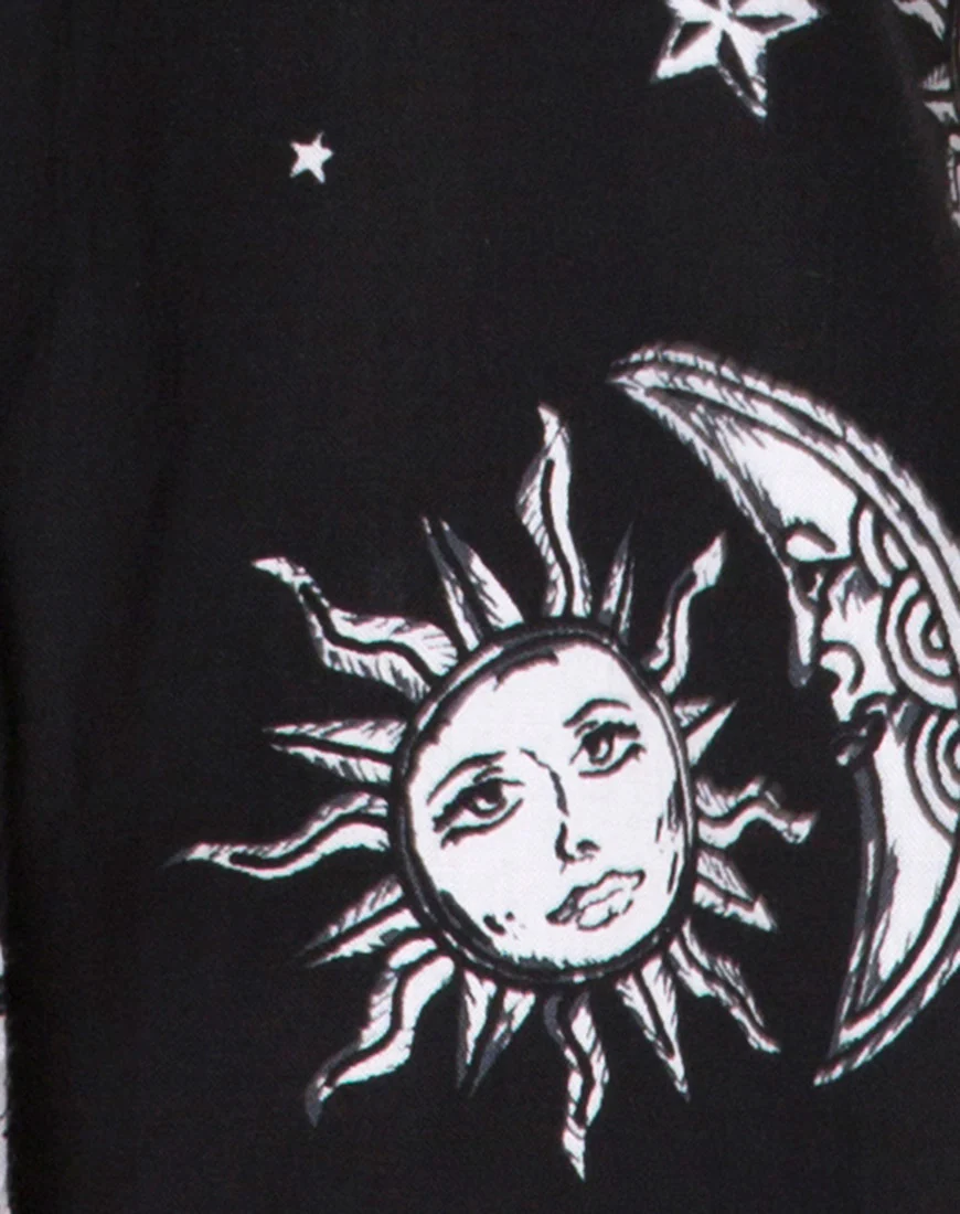Crosena Swing Dress in Sun Moon Stars BW - Image 5