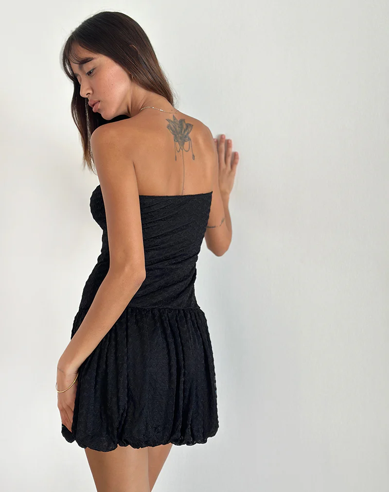 Cryolan Bandeau Mini Dress in Black Heart Lace - Image 5