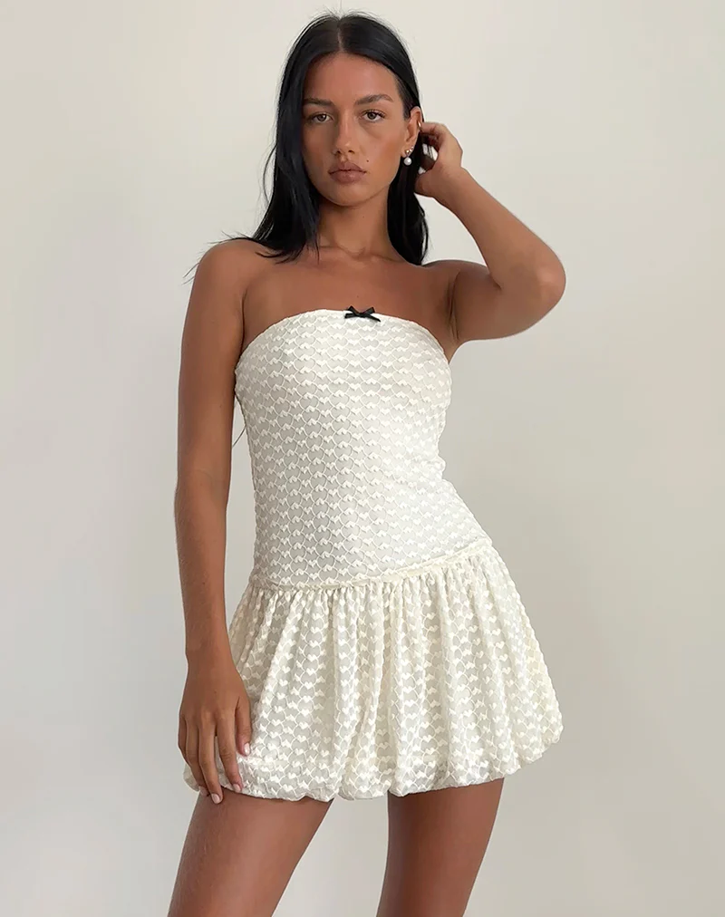 Cryolan Bandeau Mini Dress in Ivory Heart Lace - Image 2
