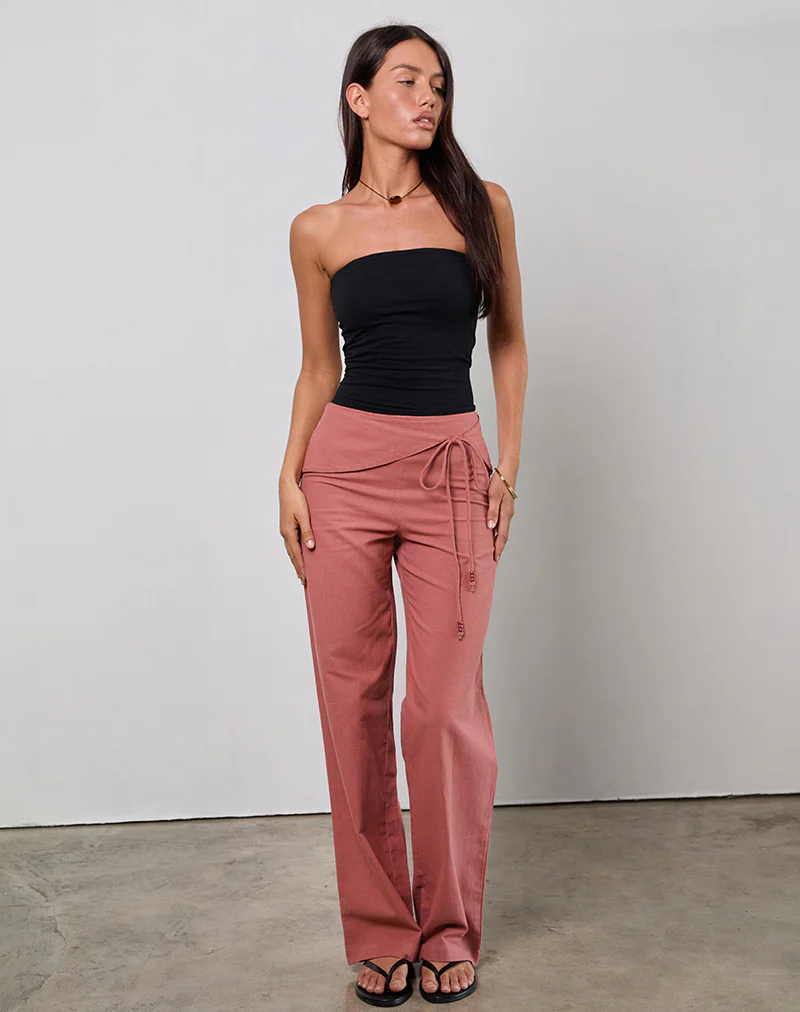 Cursa Trouser with Belt in Linen Tuscan Red - Image 3