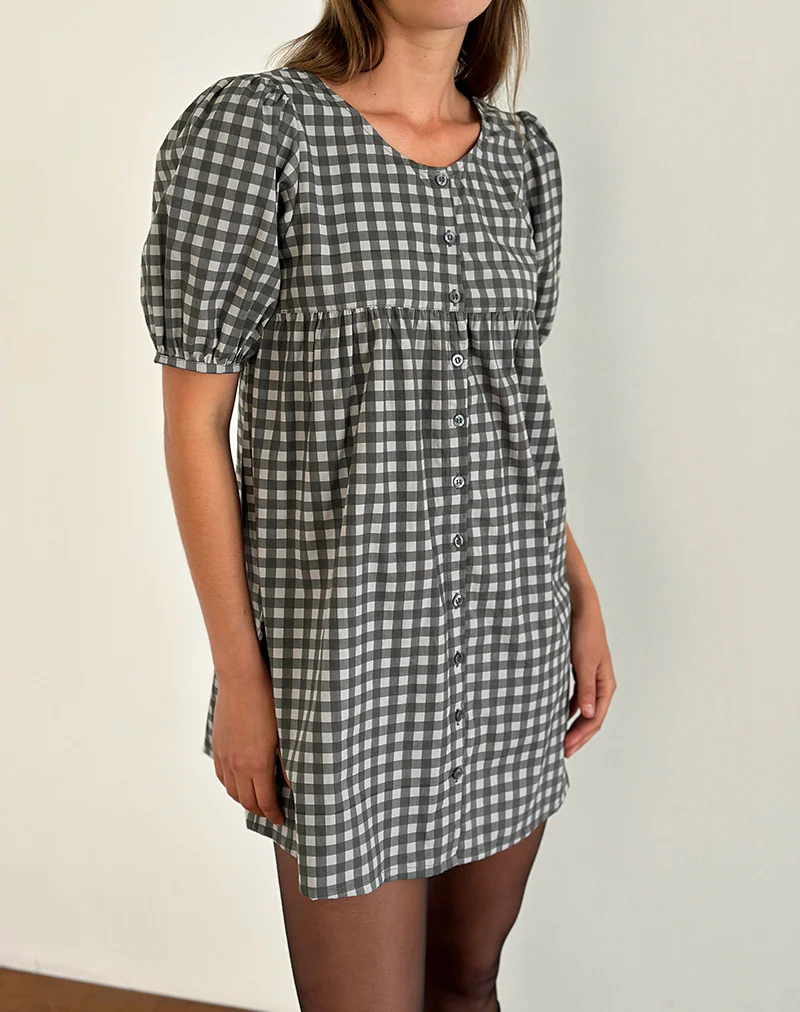 Cybera Mini Dress in Tonal Gingham Black and Grey - Image 2