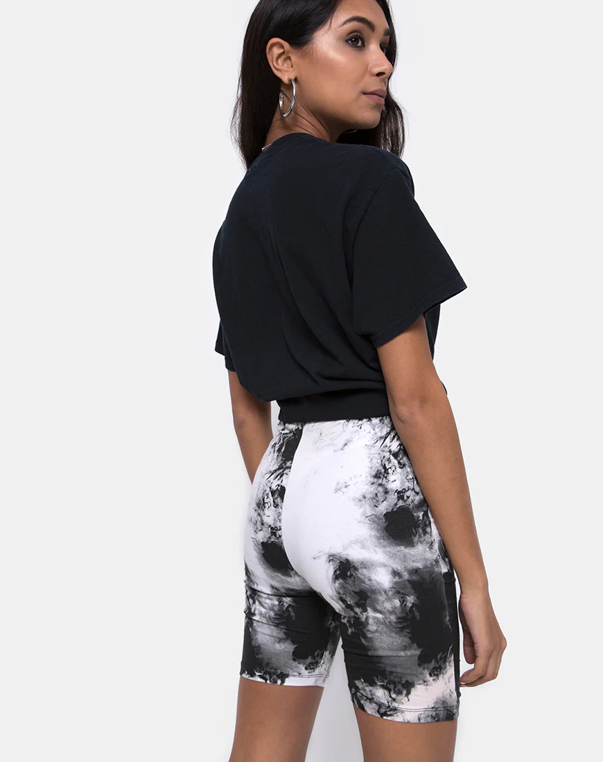 Cycle Short in Mono Tie Dye black and White - Image 2