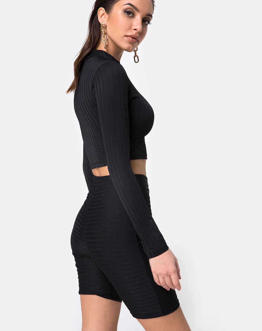 Cycle Short in Black Horizontal Stripe - Image 2