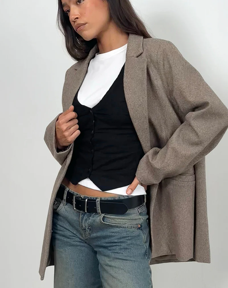 Cyna Button Through Vest Top in Black Linen - Image 5