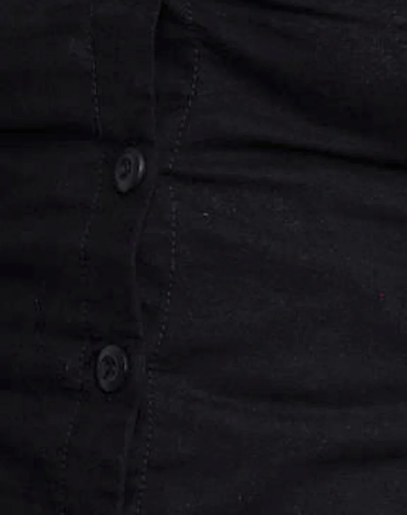 Cyna Button Through Vest Top in Black Linen - Image 6