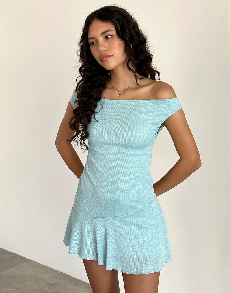 Cynthia Mini Dress in Shimmer Rib Light Blue - Image 2