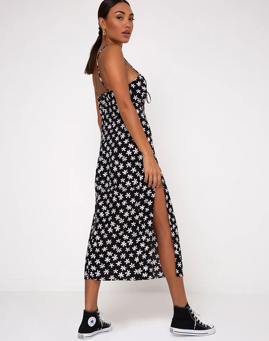 Cypress Midi Dress in 90's Daisy Black and White - Image 4