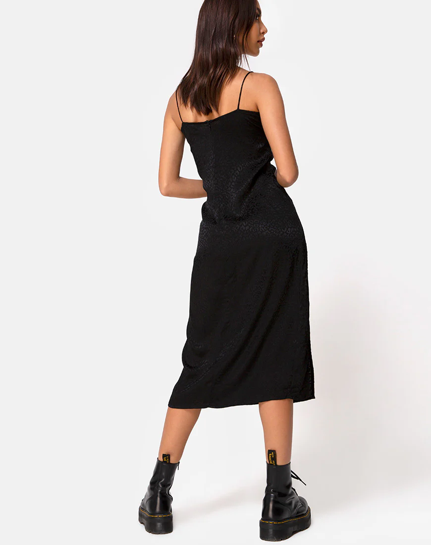 Cypress Midi Dress in Satin Cheetah Black - Image 2