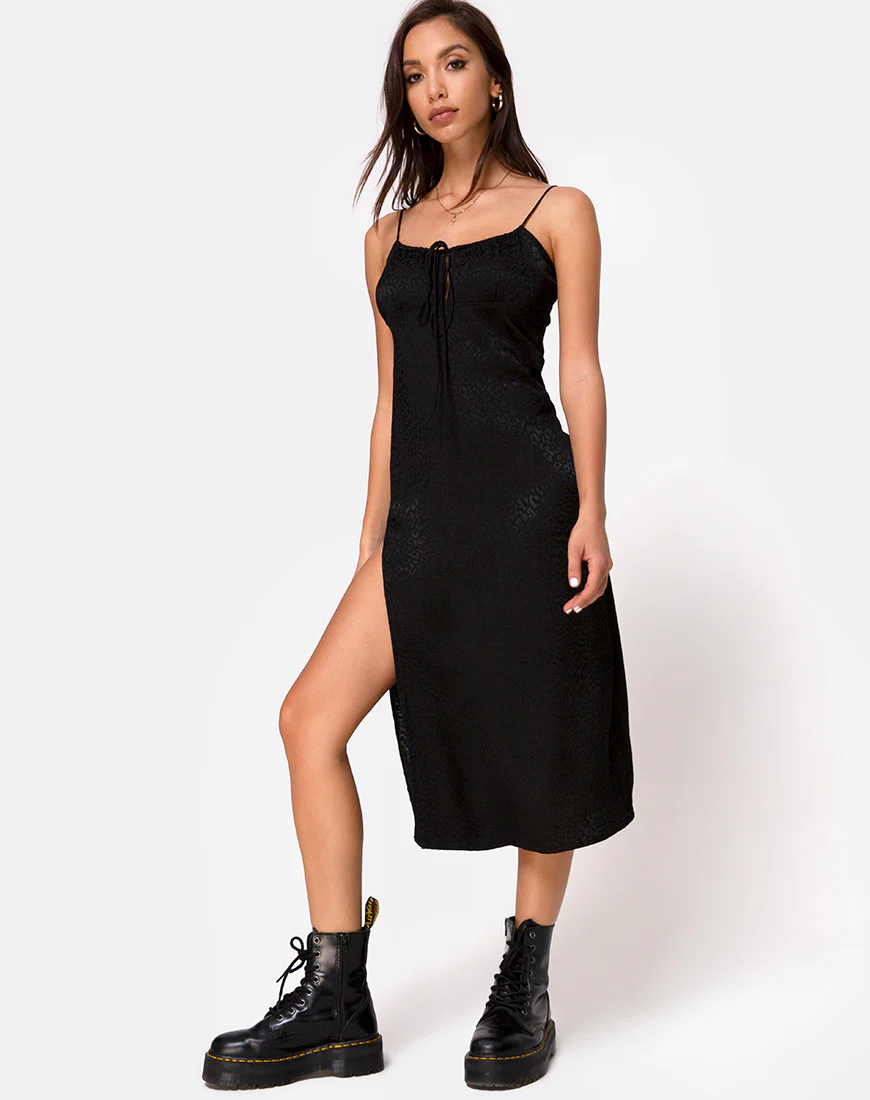 Cypress Midi Dress in Satin Cheetah Black - Image 3