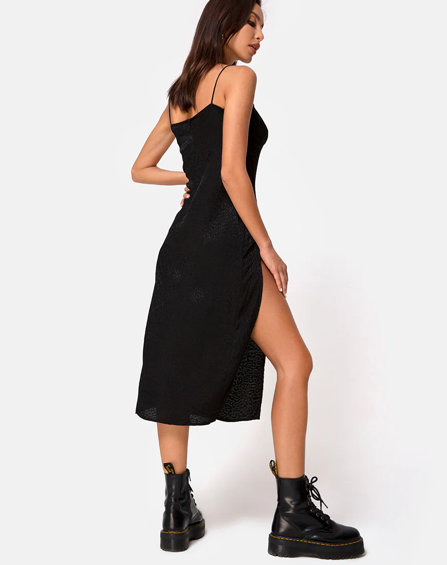 Cypress Midi Dress in Satin Cheetah Black - Image 4