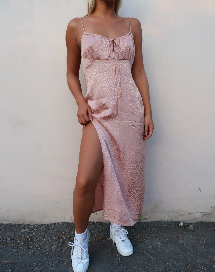 Cypress Midi Dress in Satin Cheetah Dusty Pink - Image 2