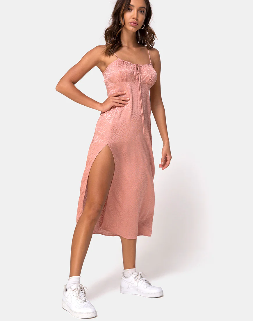 Cypress Midi Dress in Satin Cheetah Dusty Pink - Image 4