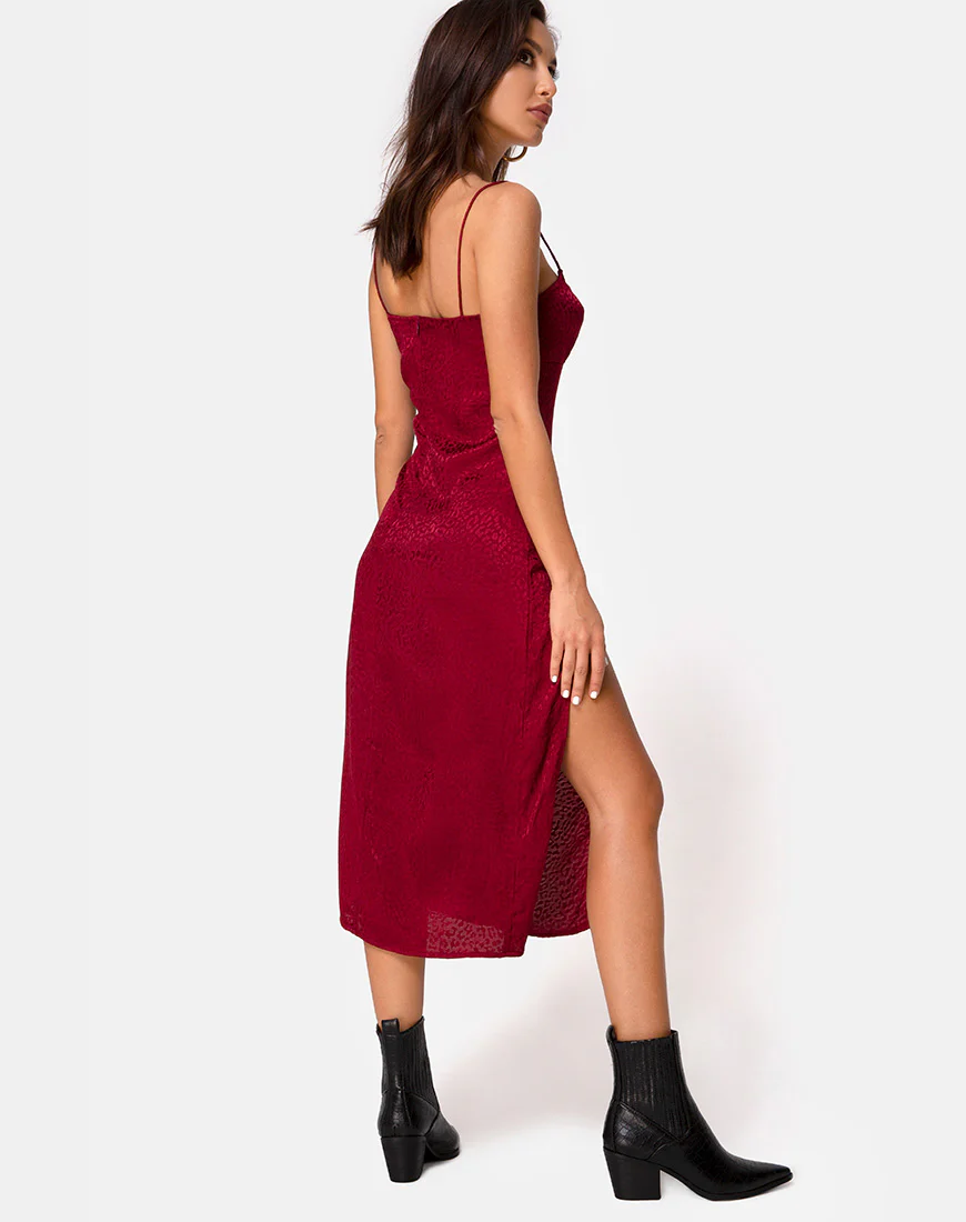 Cypress Midi Dress in Satin Cheetah Raspberry - Image 2