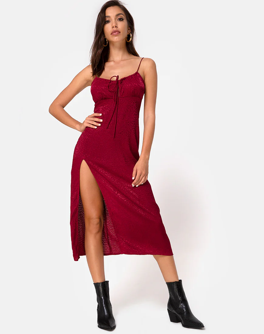 Cypress Midi Dress in Satin Cheetah Raspberry - Image 3