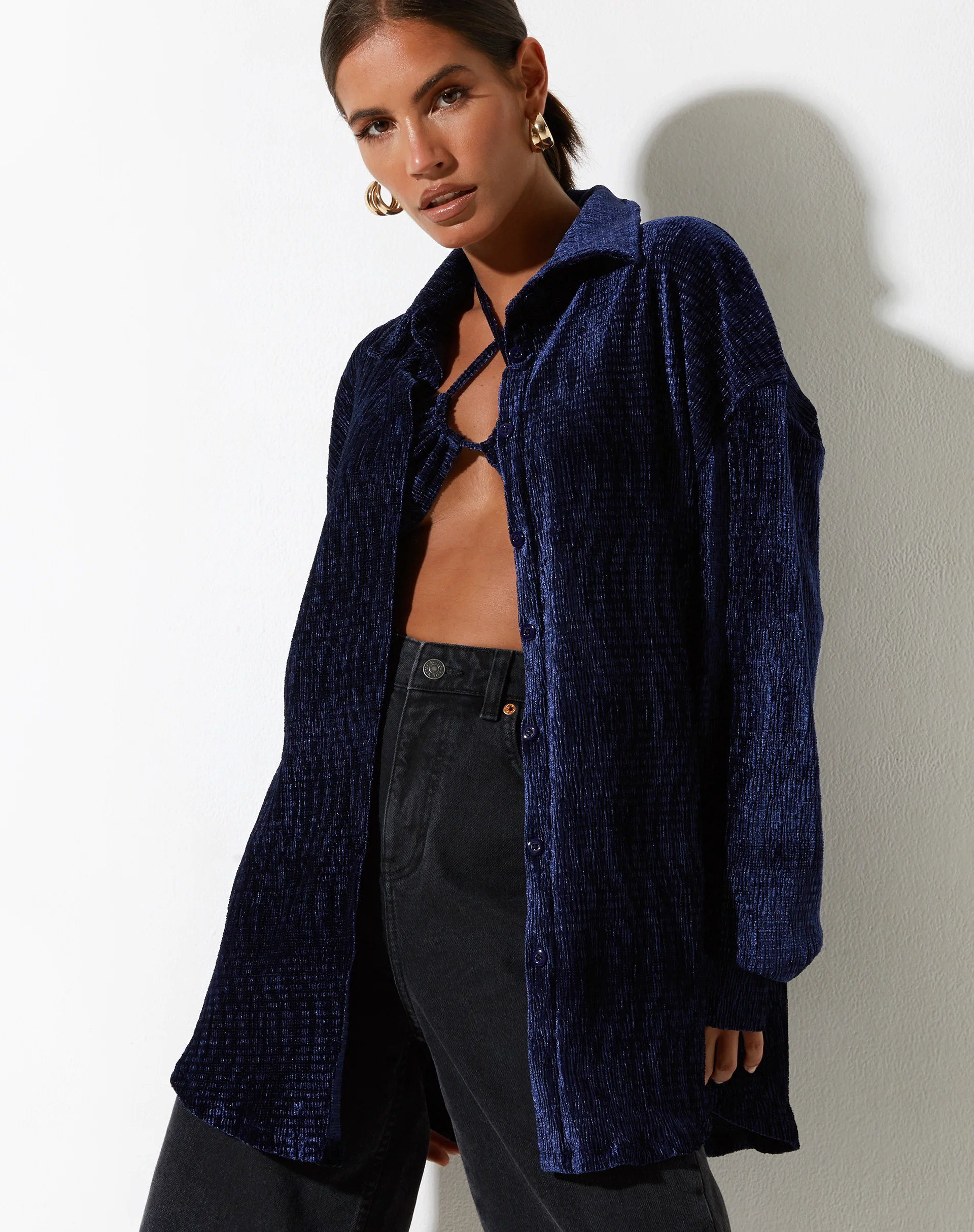 Dael Oversized Shirt in Velvet Navy - Image 2