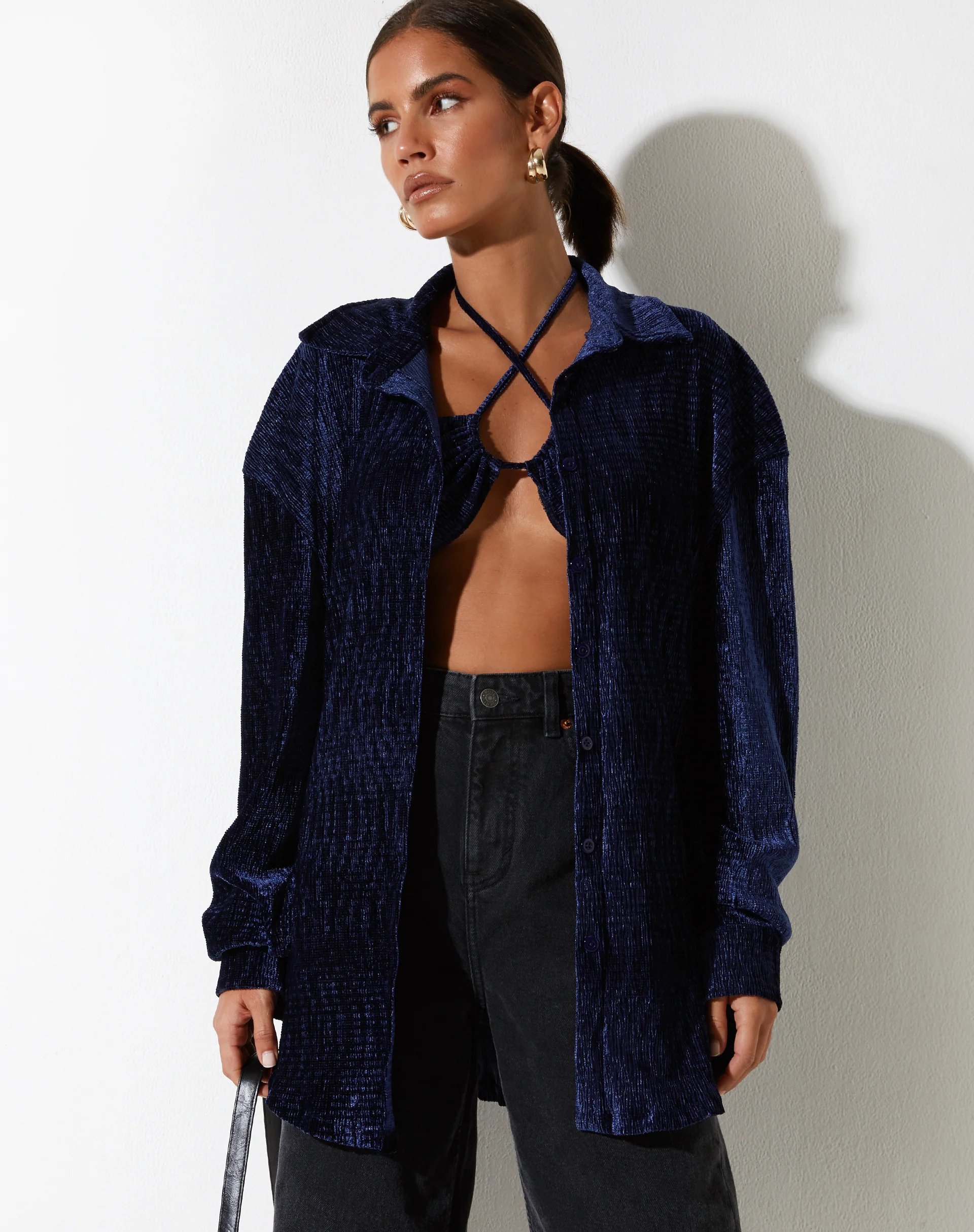 Dael Oversized Shirt in Velvet Navy - Image 3