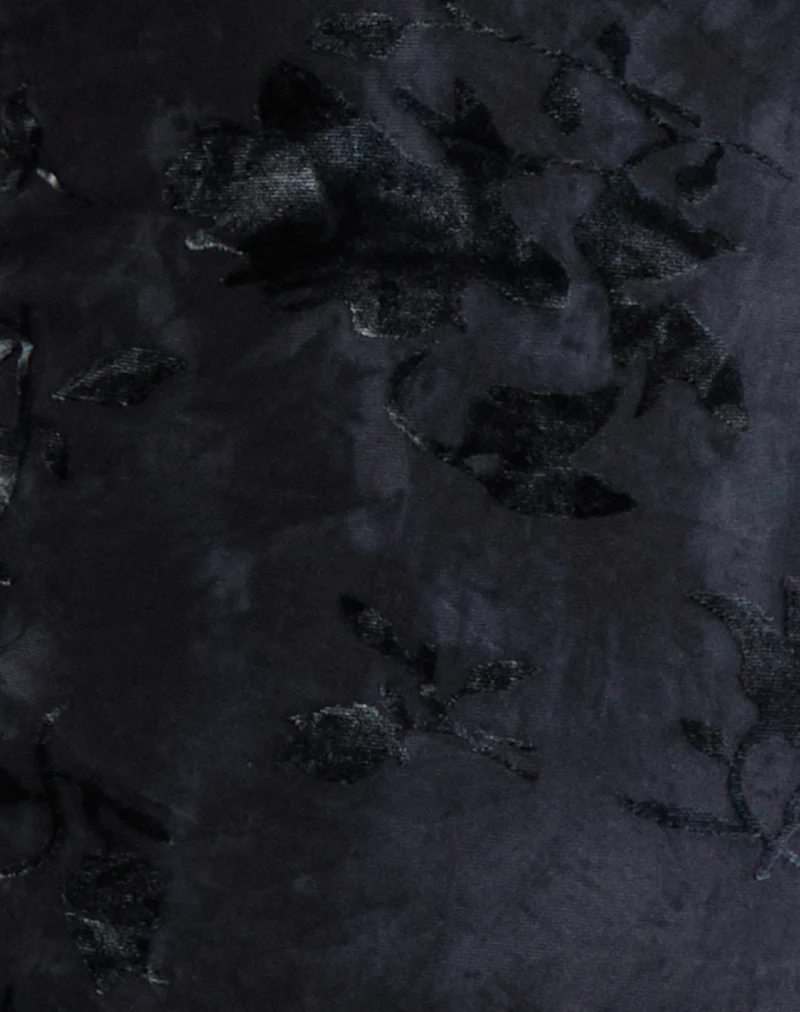 Daiki Halterneck Top in Leaf Velvet Dark Blue - Image 6