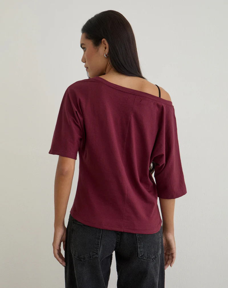 Daimin Off the Shoulder Top in Jersey Maroon - Image 4