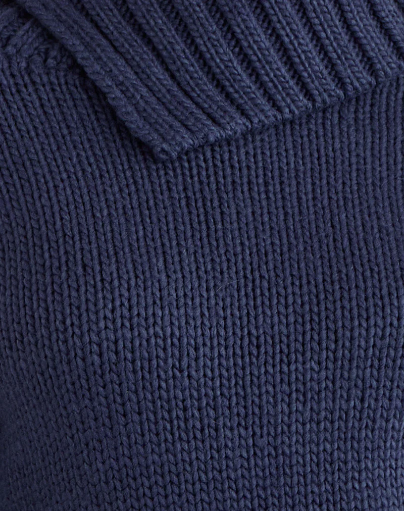 Dajah Fold Over Jumper in Knit Navy - Image 5