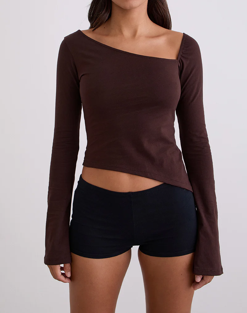 Dalene Asymmetric Long Sleeve Top in Bitter Chocolate - Image 3