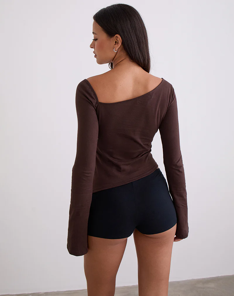Dalene Asymmetric Long Sleeve Top in Bitter Chocolate - Image 4