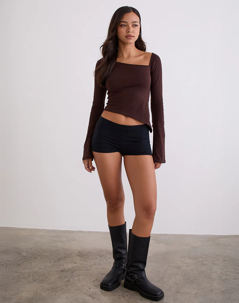 Dalene Asymmetric Long Sleeve Top in Bitter Chocolate - Image 5