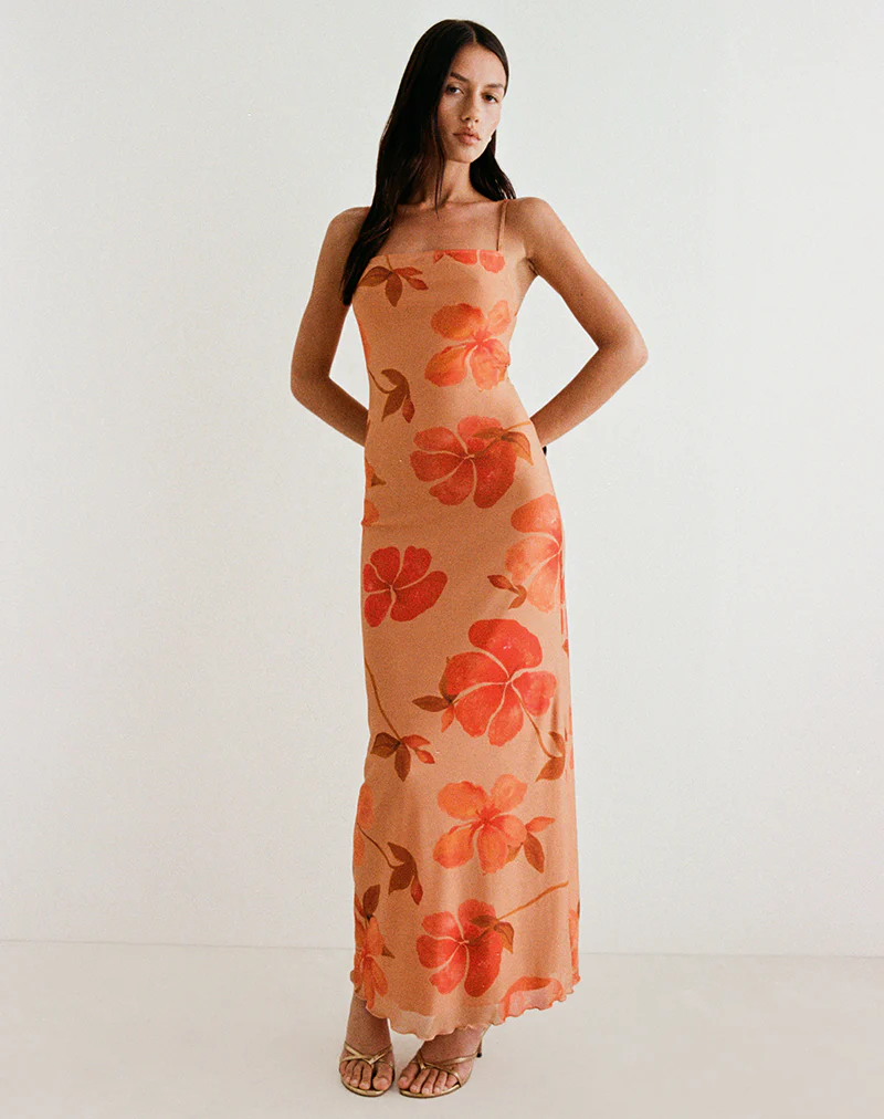 Dalesio Maxi Dress in Watercolour Hibiscus Orange - Image 2