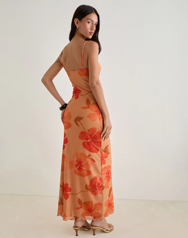 Dalesio Maxi Dress in Watercolour Hibiscus Orange - Image 4