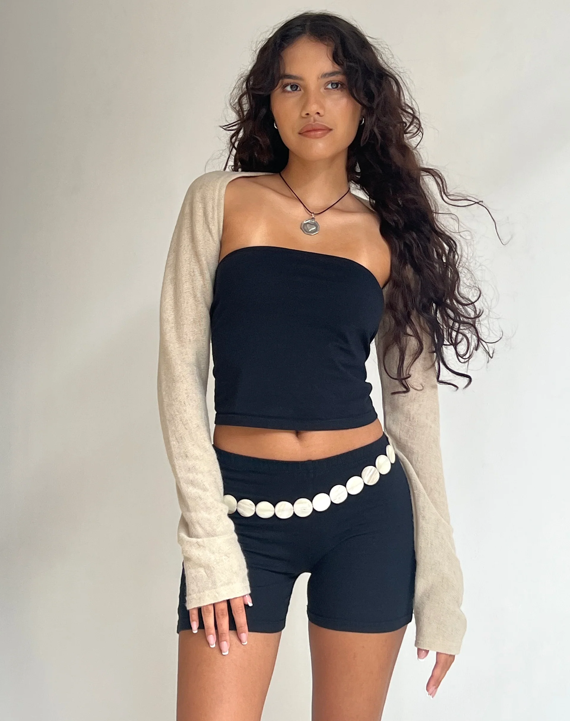 Dalika Knitted Shrug Top in Oat - Image 2
