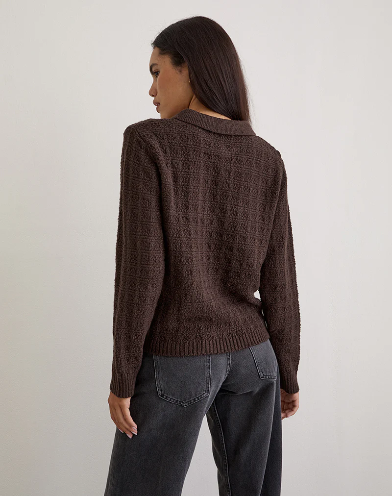 Dalina Knit Jumper in Check Brown - Image 4