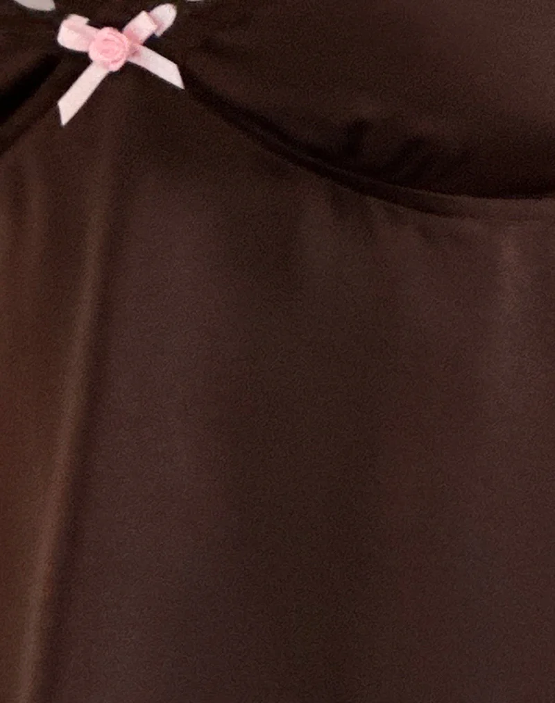 Dalinda Cami Top in Brown with Pink Rosette - Image 6