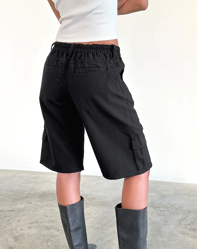 Dallas Longline Cargo Shorts in Black - Image 3