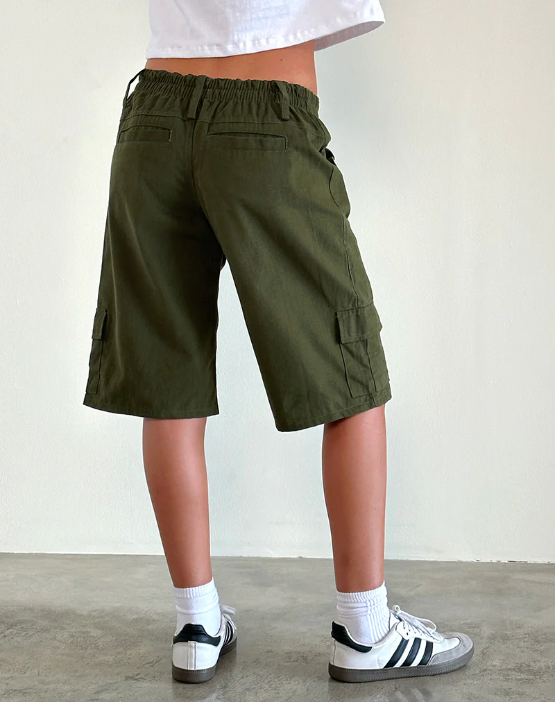Dallas Longline Cargo Shorts in Dark Olive - Image 2