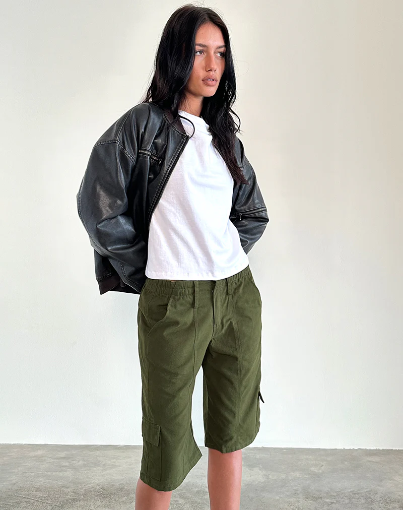 Dallas Longline Cargo Shorts in Dark Olive - Image 5