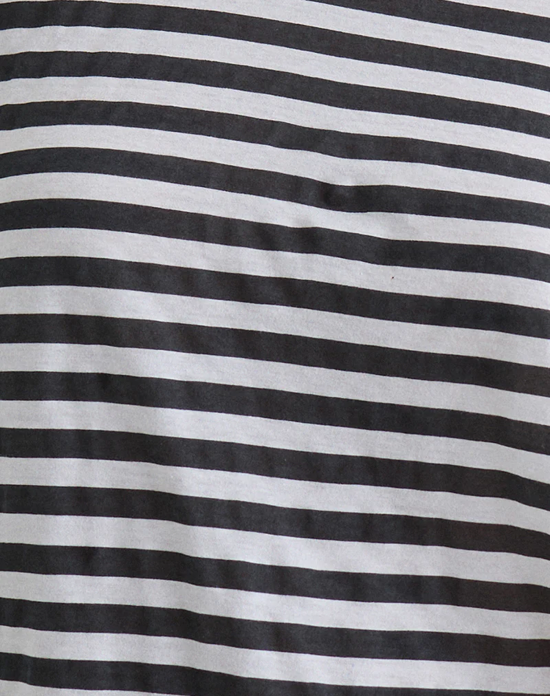 Daman Off Shoulder Basic Top in Ivory with Charcoal Stripe - Image 6