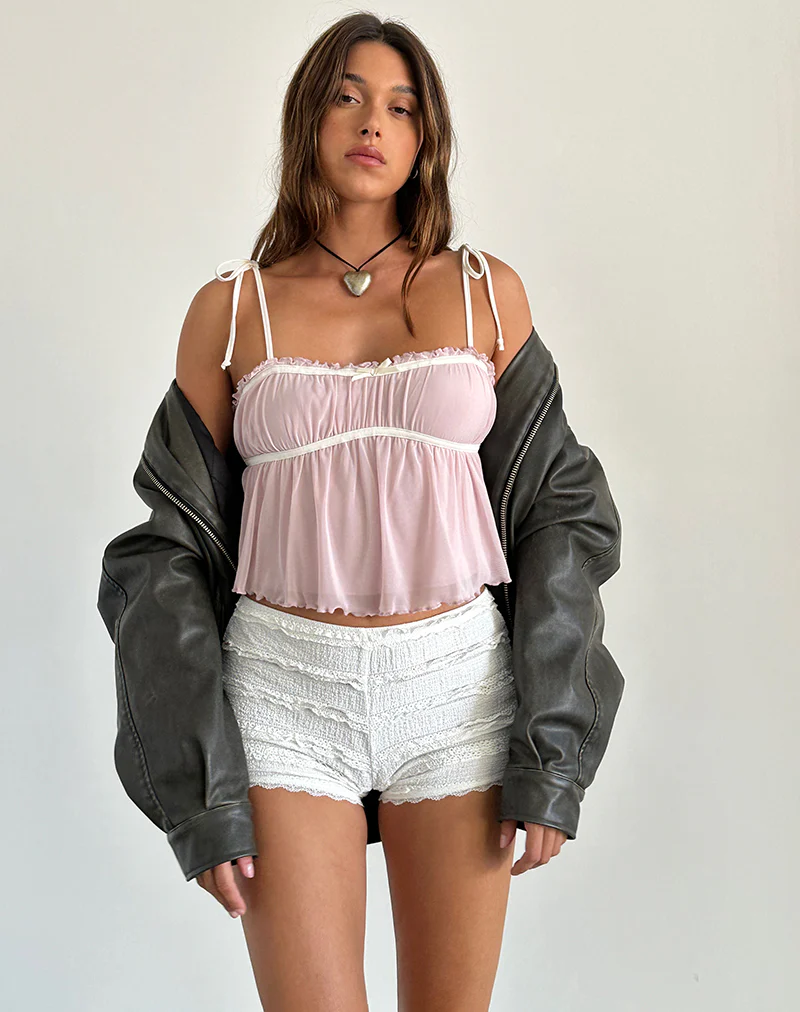 Damaris Cami Top in Pink with Ivory Binding - Image 2