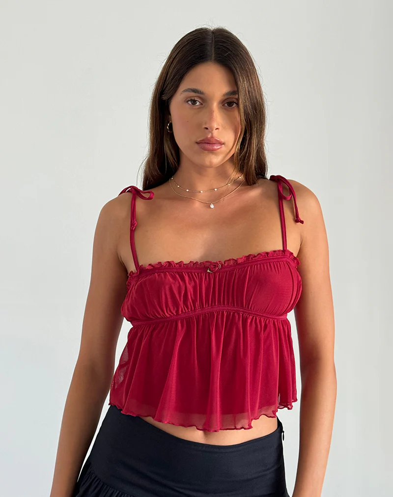 Damaris Cami Top in Red Cherry with Red Binding - Image 4