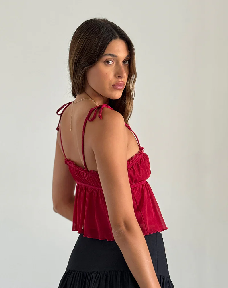 Damaris Cami Top in Red Cherry with Red Binding - Image 5
